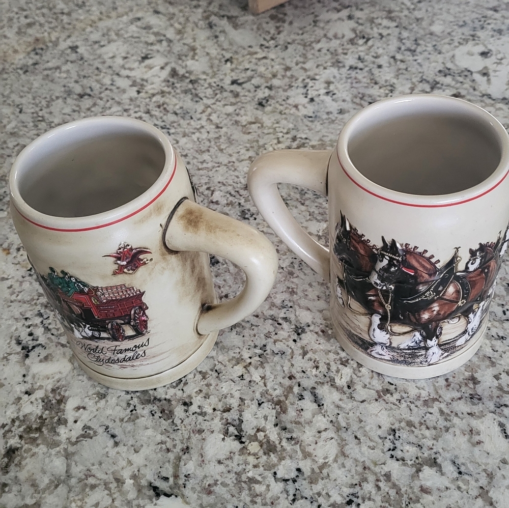 Anheuser Busch Ceramic Clydesdale Horse Stein Mugs.  Raised Detailing On Horses